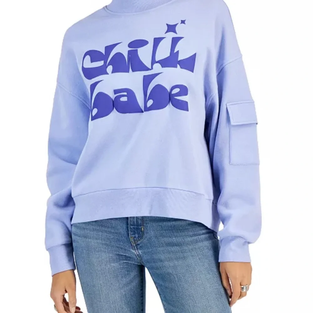 Oversized loose fit M XS Chill Babe Light Blue & Purple Sweatshirt. cropped - Picture 7 of 8